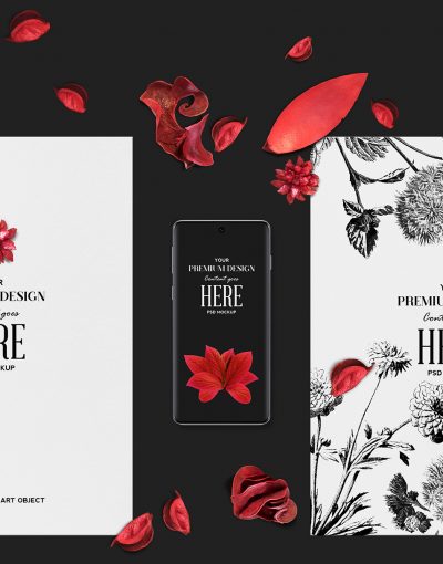 Vivid Red Floral Elements Mockup