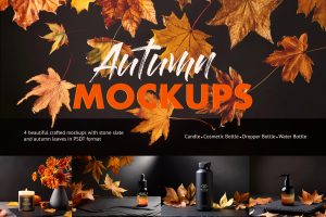 Autumn Leaves & Slate Mockups – Set of 4 Photoshop Templates