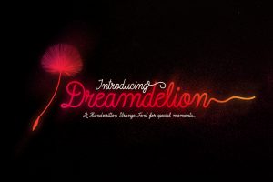 dreamdelion font script hand written and vintage stylish and childish with ligatures and swashes - looks like neon