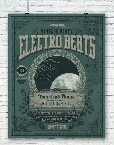 Electro Vintage Beats Poster Template_1160