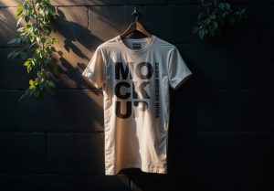 T-shirt Mockup on a Black Wall with Natural Plants